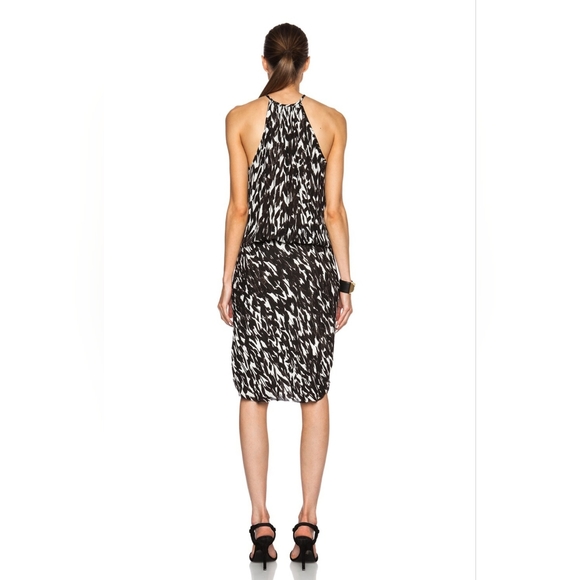 Nili Lotan Silk Feather Print Halter Dress Size Small - Picture 3 of 8